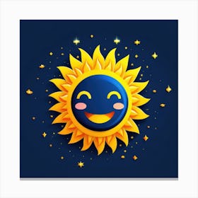 Lovely smiling sun on a blue gradient background 22 Canvas Print