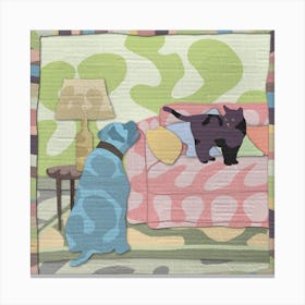 Dog And Cat Cardboard, cutouts, collage, illustration, wall art Canvas Print