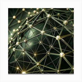 A close-up of a metallic, interconnected network of nodes and lines. Canvas Print