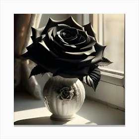 A Black Rose In A White Vase 4 Canvas Print