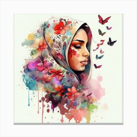 Watercolor Floral Muslim Arabian Woman #4 Canvas Print