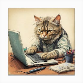 Cat Working On Laptop 3 Canvas Print