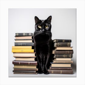 Black Cat With Books Canvas Print