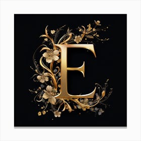Gold Floral Letter E Canvas Print