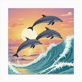 Sunset With Dolphin Art Print (1) Canvas Print