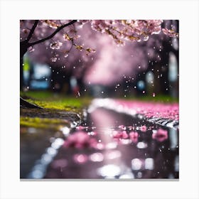 Pink Cherry Blossom on a Rainy Day Canvas Print