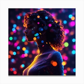 Portrait Of A Woman With Colorful Lights Canvas Print
