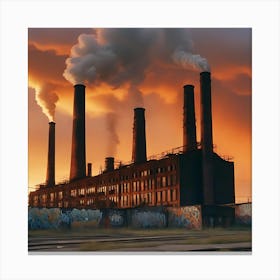 Sunset At A Factory Canvas Print