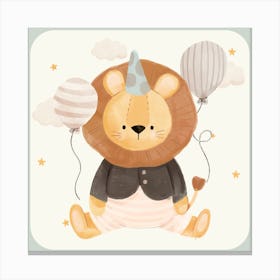 Lion With Balloons | Cosy Nursery Decor Canvas Print