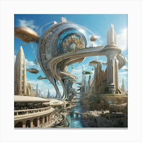 Futuristic City paintings art print 2 Canvas Print