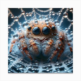 Cute Spider in Web covered with rain drops 1 Canvas Print