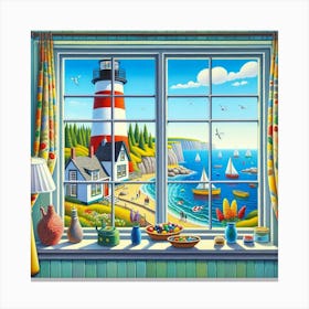 Lighthouse From The Window Canvas Print