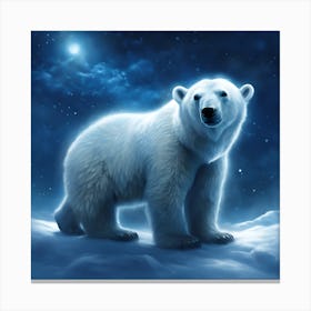 Furry White Polar Bear in the Moonlight Canvas Print