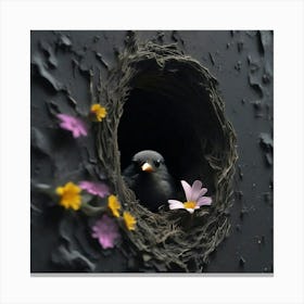 Black Bird In A Nest Canvas Print