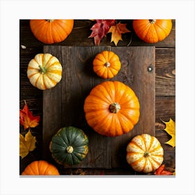 Assortment Of Vibrant Autumn Gourds And Pumpkins Thanksgiving Themed Scattered Artistically Across (3) Canvas Print