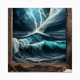 Ocean Storm With Large Clouds And Lightning 14 Canvas Print