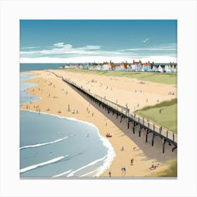 Southwold Beach Suffolk Mediterranean Style Illustration 1 Canvas Print