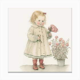 Little Girl With Flowers 8 Canvas Print