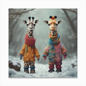 Giraffes In Winter Canvas Print