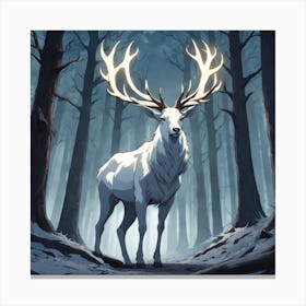 A White Stag In A Fog Forest In Minimalist Style Square Composition 9 Canvas Print
