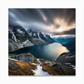 Sunset Over Lake In Norway Canvas Print