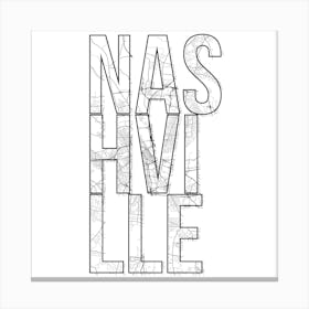 Nashville Street Map Typography Square Canvas Print