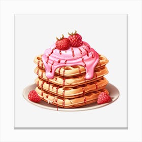Waffles With Ice Cream And Raspberries 2 Canvas Print