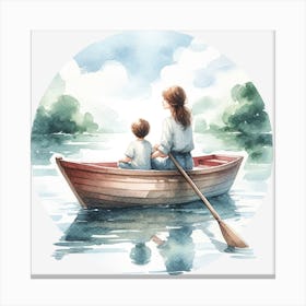 Mother And Son In A Boat Canvas Print