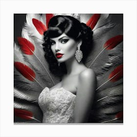 Pin Up Woman With Feathers Canvas Print