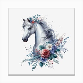 White Horse With Flowers 4 Canvas Print