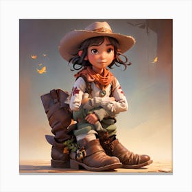 Girl In Cowboy Boots Canvas Print