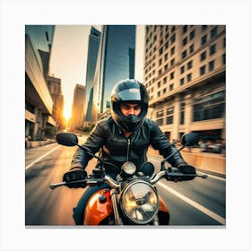 Motorcycle Rider In The City 2 Canvas Print