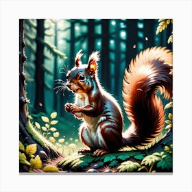 Squirrel In Forest Mysterious (3) Canvas Print