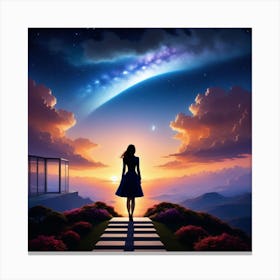 Dreaming Girl At Night Canvas Print