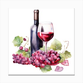 Wine Bottle And Grapes 1 Canvas Print