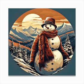 Snowman In The Mountains 4 Canvas Print