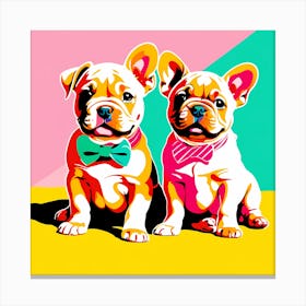 'Bull Dog Pups' , This Contemporary art brings POP Art and Flat Vector Art Together, Colorful, Home Decor, Kids Room Decor,  Animal Art, Puppy Bank - 25th Canvas Print