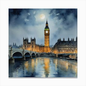 Famous Building Big Ben At Night Canvas Print