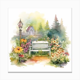Marion Flower Garden With Bench Watercolor White Background Bd6a852d 6457 4b20 Aad7 C902877eb335 Canvas Print