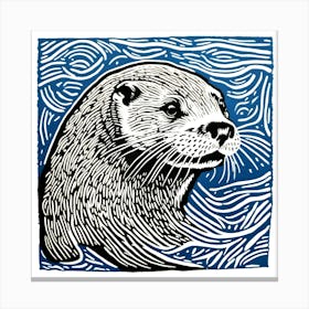 Otter Linocut Print Canvas Print