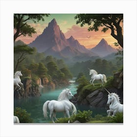 Unicorns In The Mountains 4 Canvas Print