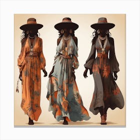 Women's silhouettes in boho style Canvas Print