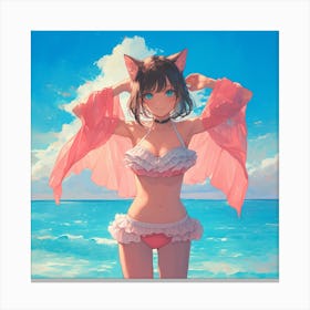 Cat Girl On The Beach Canvas Print