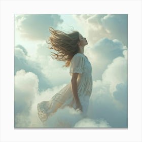 A Girl Mid Dream Appears Weightlessly Floating Amidst Billowing Clouds That Possess A Surreal Ethe Canvas Print