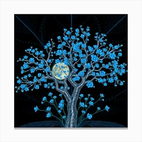 Blue Tree With Flowers Canvas Print