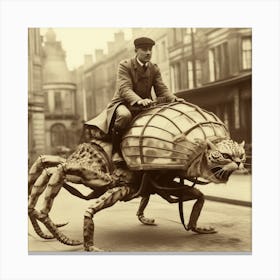 Man Riding A Giant Spider Canvas Print