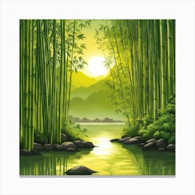 A Stream In A Bamboo Forest At Sun Rise Square Composition 66 Canvas Print