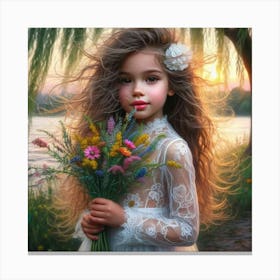 Little Girl With Flowers 1 Canvas Print