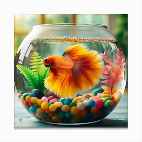 A Orange And Yellow Fish In A Fish Bowl 1 Canvas Print