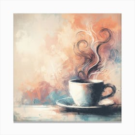 Cup Of Coffee With Steam On The Table Canvas Print